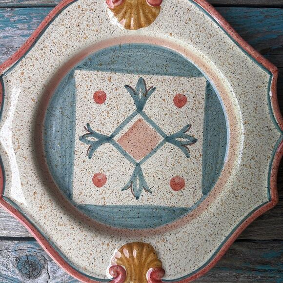 Neiman Marcus 9.5"‎ Salad Plate Hand Painted Italy Tuscany Multicolor Geometric - Picture 2 of 6